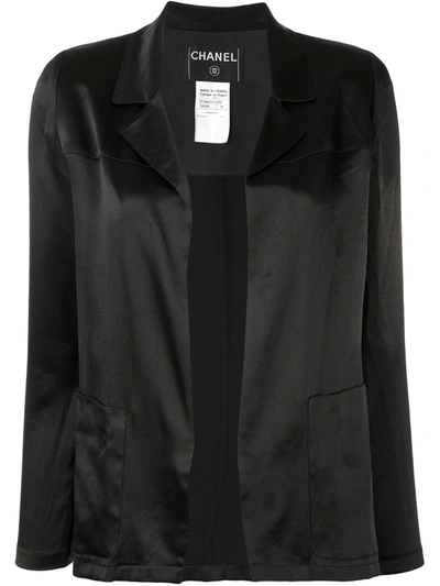 Pre-owned Chanel 2002 No Fastening Silk Blazer Jacket In Black