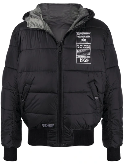 Alpha Industries Hooded Puffer Rv. Reversible Jacket In Black