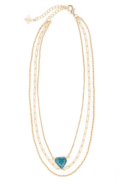 Panacea Quartz Pendant Triple Layer Chain Necklace In Blue