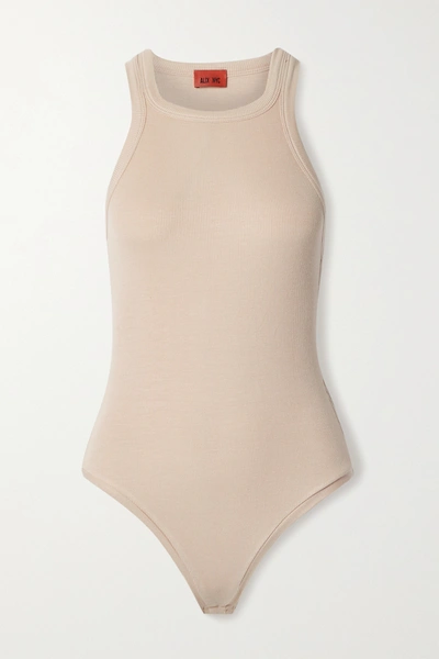 Alix Nyc Austin Ribbed Stretch-modal Jersey Thong Bodysuit In Beige