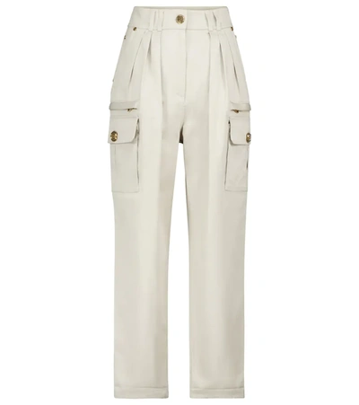 Balmain Pleated High-rise Cotton-blend Cargo Trousers In Beige