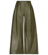 Loewe Cropped Wide-leg Leather Trousers In Khaki