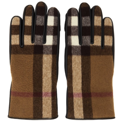 Burberry Gabriel Cashmere Lined Check Wool & Leather Gloves In Birch Brown