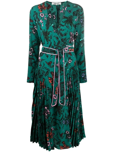 Diane Von Furstenberg Caris Belted Floral-print Silk-twill Maxi Dress In Green