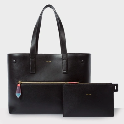Paul Smith Women's Black Leather Tote With Removable Wallet And 'artist Stripe' Lining
