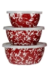 Golden Rabbit Enamelware Set Of 3 Nesting Bowls In Red Swirl