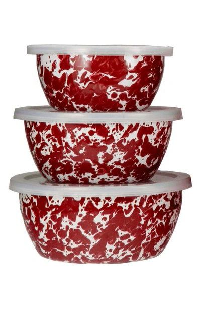 Golden Rabbit Enamelware Set Of 3 Nesting Bowls In Red Swirl