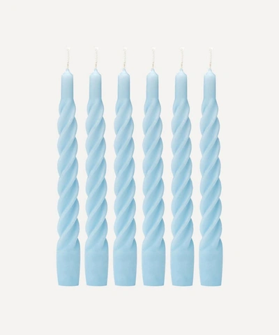 Anna + Nina Matte Light Blue Twisted Candles Set Of Six