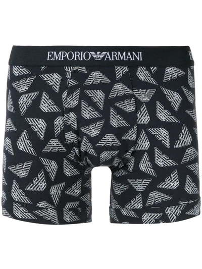 Emporio Armani Logo Print Boxers In Blue