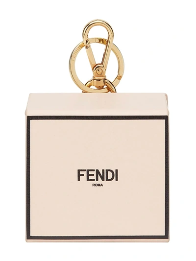 Fendi Mini Logo-print Box Keyring In Rosa Quarzo/nr/os