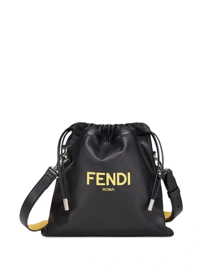 Fendi Logo Drawstring Shoulder Bag In Black