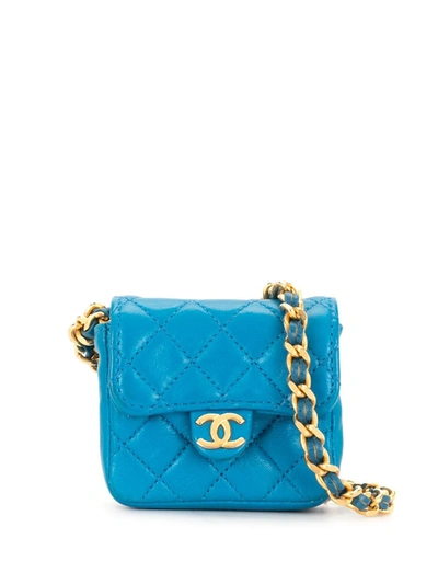 Pre-owned Chanel 1990s Mini Diamond Quilted Crossbody Bag In Blue