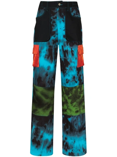 Agr Tie-dye Print Cargo Trousers In Black