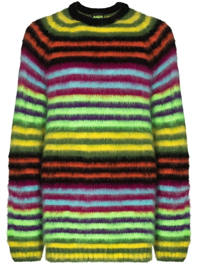 Agr Brushed Stripe Knit Sweater In Green