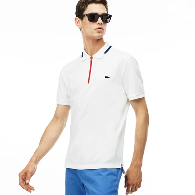 Lacoste Men's Made In France Slim Fit Zippered Polo Shirt - White/ship-red  | ModeSens