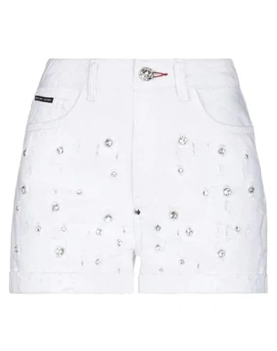 Philipp Plein Denim Shorts In White