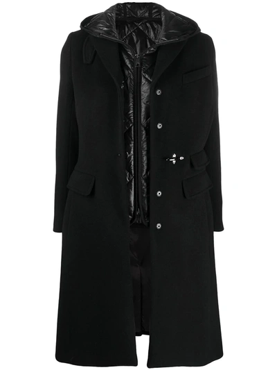 Fay Single-breasted Hooded Coat In Black