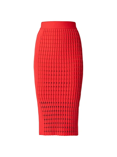 Herve Leger Geometric Pointelle Midi Skirt In Red Lacque