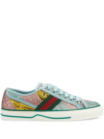 Gucci Tennis 1977 Sequin-embellished Sneakers In Silver Sequin Satin