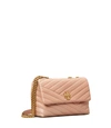 Tory Burch Kira Chevron Small Convertible Shoulder Bag In Pink Moon/rolled Brass