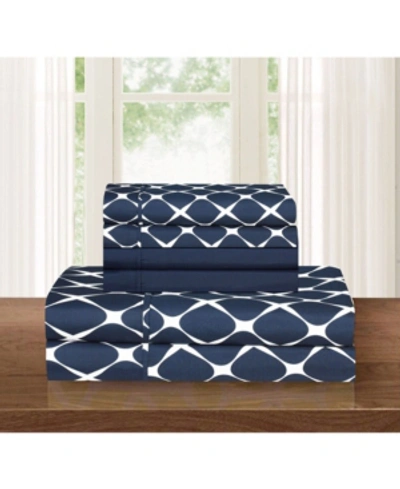 Elegant Comfort Geometric Printed Microfiber 6-pc. Sheet Set, Queen In Navy