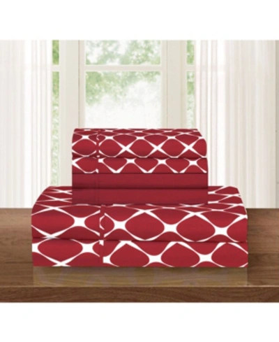 Elegant Comfort Bloomingdale Wrinkle Free 6 Pc Sheet Set, Queen In Medium Red