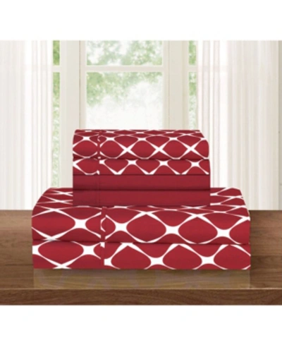 Elegant Comfort Geometric Printed Microfiber 6-pc. Sheet Set, Queen In Medium Red