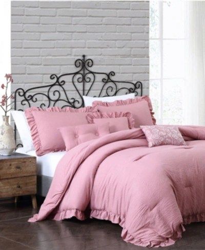 Montage Home Davina Enzyme Ruffled 6 Piece Comforter Set, Queen Bedding In Ashrose