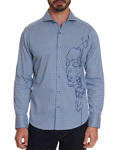 Robert Graham Men's Face Off Embroidered Houndstooth Sport Shirt In Blue