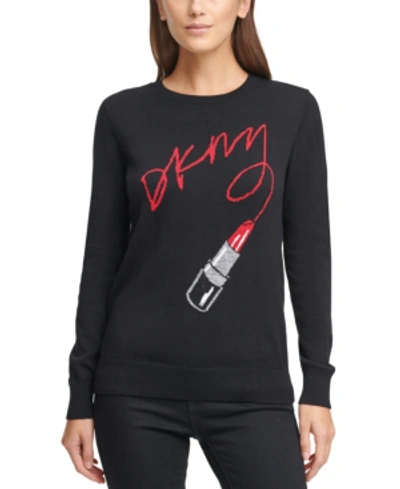 Dkny Lipstick Logo Sweater In Black