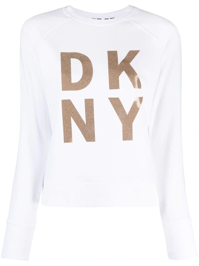 Dkny Sport Sparkle-logo Fleece Sweatshirt In White