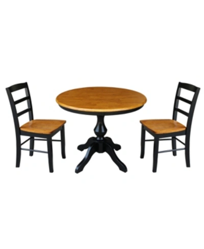 International Concepts 36" Round Top Pedestal Table - With 2 Madrid Chairs In Honey Brown