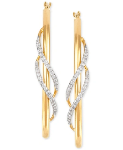 Macy's Diamond Twist Medium Twist Hoop Earrings (1/5 Ct. T.w.) In 10k Gold, 1.5" In Yellow Gold