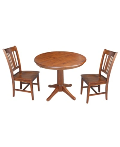 International Concepts 36" Round Extension Dining Table With 2 Rta Chairs In Brown