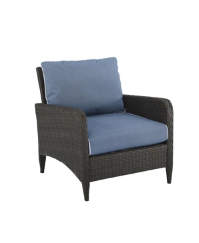 Crosley Kiawah Outdoor Wicker Arm Chair In Blue