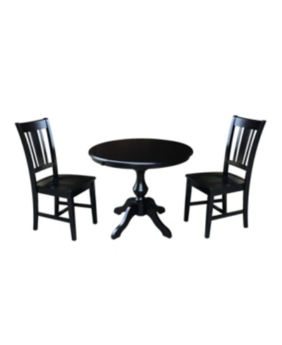 International Concepts 36" Round Extension Dining Table With 2 San Remo Chairs In Black