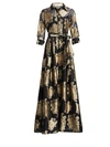 Teri Jon By Rickie Freeman Women's Collared Floral Belted Gown In Black Gold