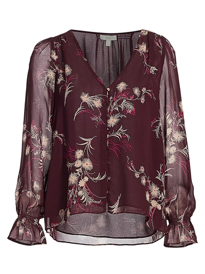 Joie Lindie Floral Silk Blouse In Plum