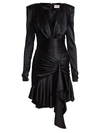 Alexandre Vauthier Satin Deep V-neck Ruffled Mini Dress In Black