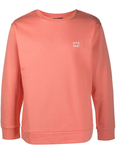 Apc Logo Print Crew Neck Sweatshirt In Orange