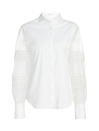 Brunello Cucinelli Women's Monili Pleated Organza-sleeve Shirt In White