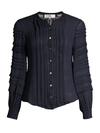 Rebecca Taylor Pleated Silk Chiffon Blouse In Navy