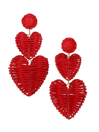 Rebecca De Ravenel Women's 2-piece Rattan Heart Drop Earrings In Red