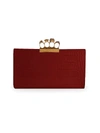 Alexander Mcqueen Skull Four-ring Croc-embossed Leather Flat Pouch In Madder