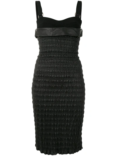 Proenza Schouler Layered Smocked Leather And Stretch-knit Dress In Black