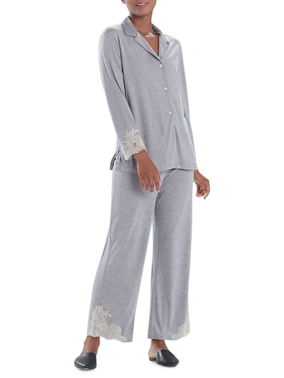 Natori Luxe Shangri-la Tencel™ Long Sleeve Notch Pajamas Set In Heather Grey