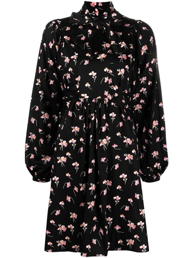 Bytimo Floral-print Long-sleeve Dress In Black