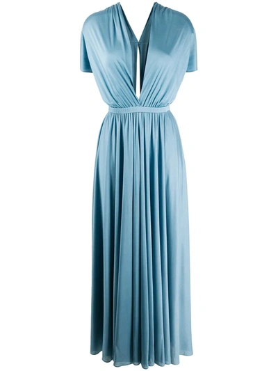 Emilio Pucci V-neck Silk Long Dress In Blue