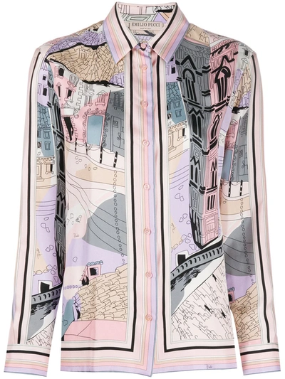 Emilio Pucci Battistero-print Silk Shirt In Pink