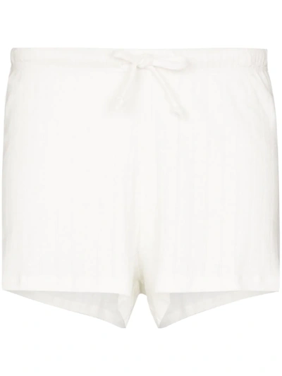 Leset Pointelle Pinstripe Cotton Shorts In White
